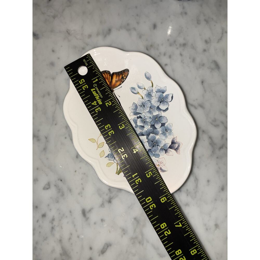 Lenox Blue floral Bathroom Set Tissue Holder Toothbrush Soap Dish Butterfly - Picture 5 of 15
